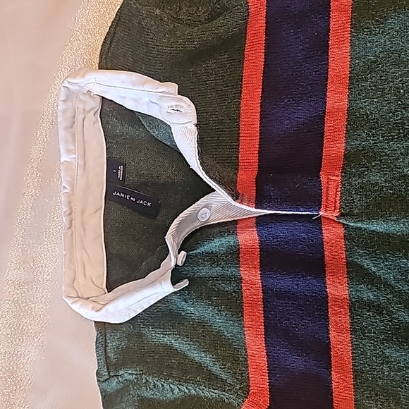 Janie and Jack Rugby Sweater green orange strip w blue, Juniper Green - Picture 4 of 6